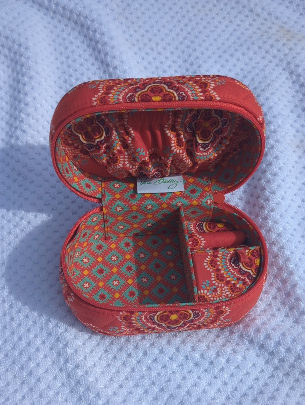 Vera Bradley Coral Red Quilted Travel Jewelry Organizer